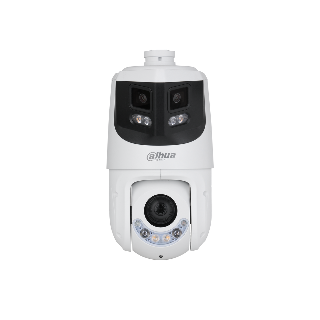 The DH-SDT4E425-8P-GB-A-PV1 is a flagship multi-sensor PTZ combining 180-degree panoramic coverage with a 25x optical zoom PTZ and TiOC active deterrence
