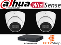 Two Dahua security cameras and an 8-channel NVR with CCTVShop logo on a black background.