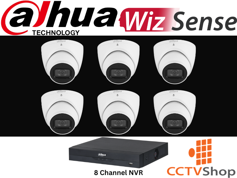 Set of Dahua security cameras and NVR with CCTVShop branding on a black background
