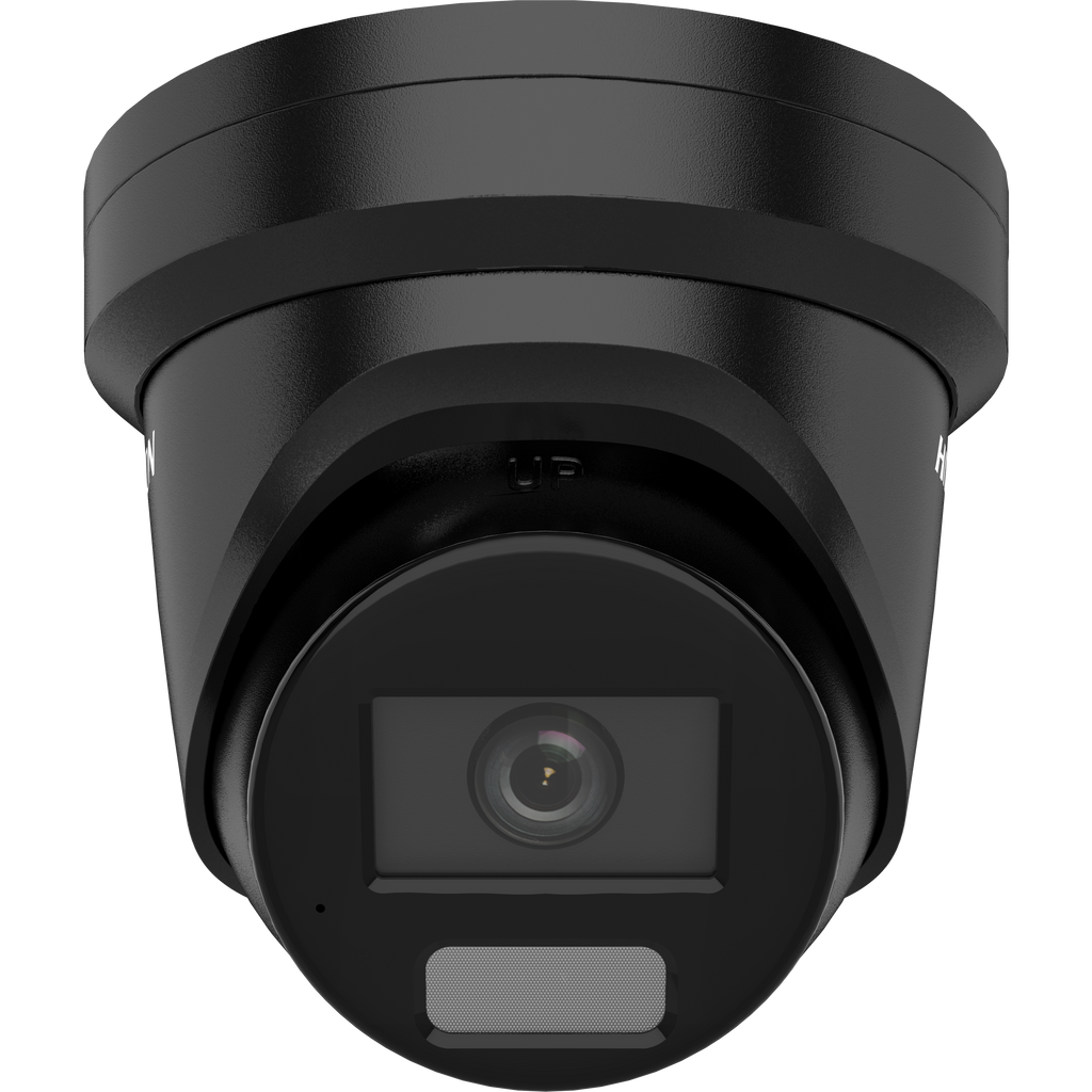DS-2CD2386G2H-IU Hikvision Acusense. Black security camera on a white background