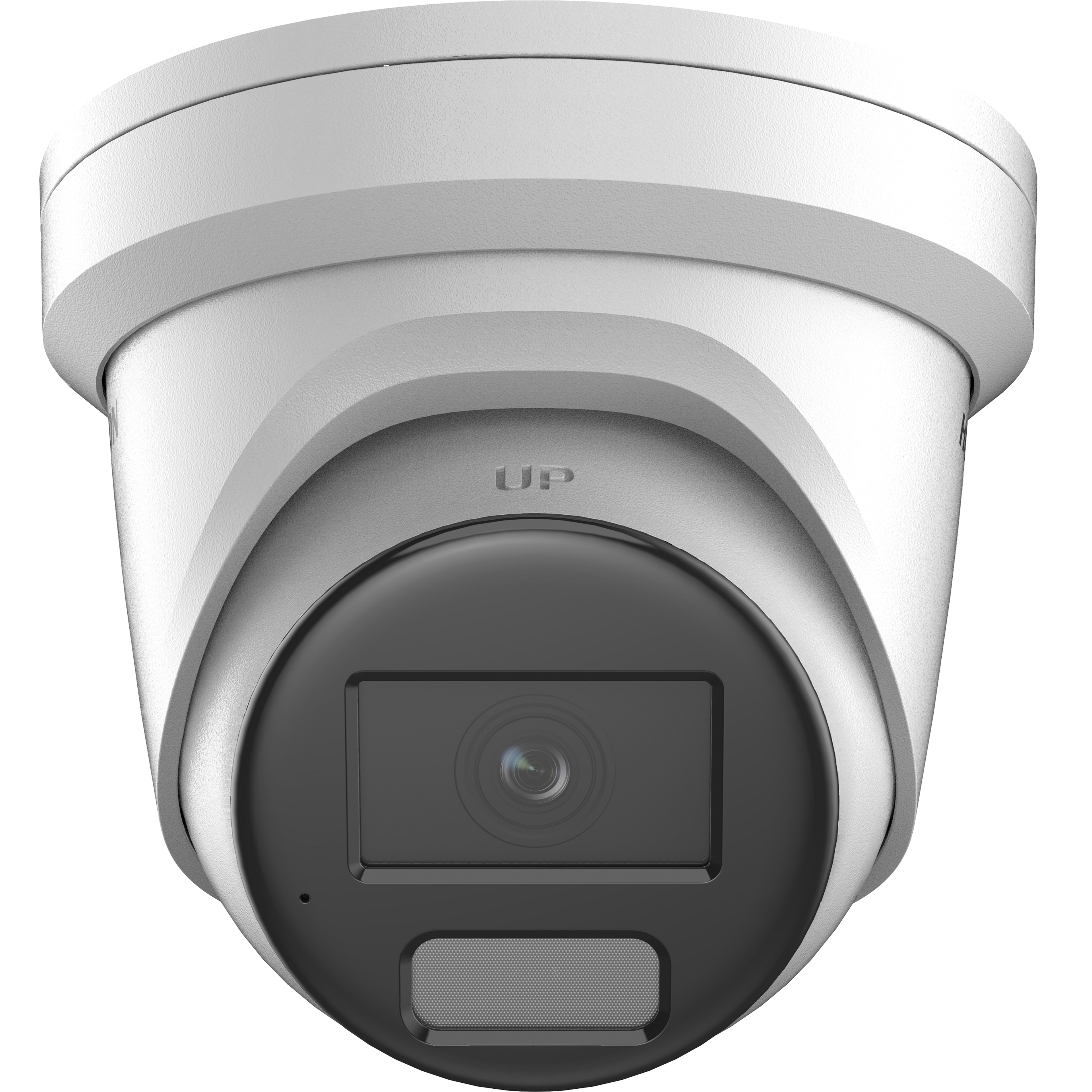 DS-2CD2386G2H-IU Hikvision Acusense. White security camera with a black lens on a white background