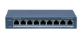 The DS-3E1309P-EI is an 8-port managed PoE switch with 120W total PoE budget and 1 uplink port. Network switch with multiple ports on a white background