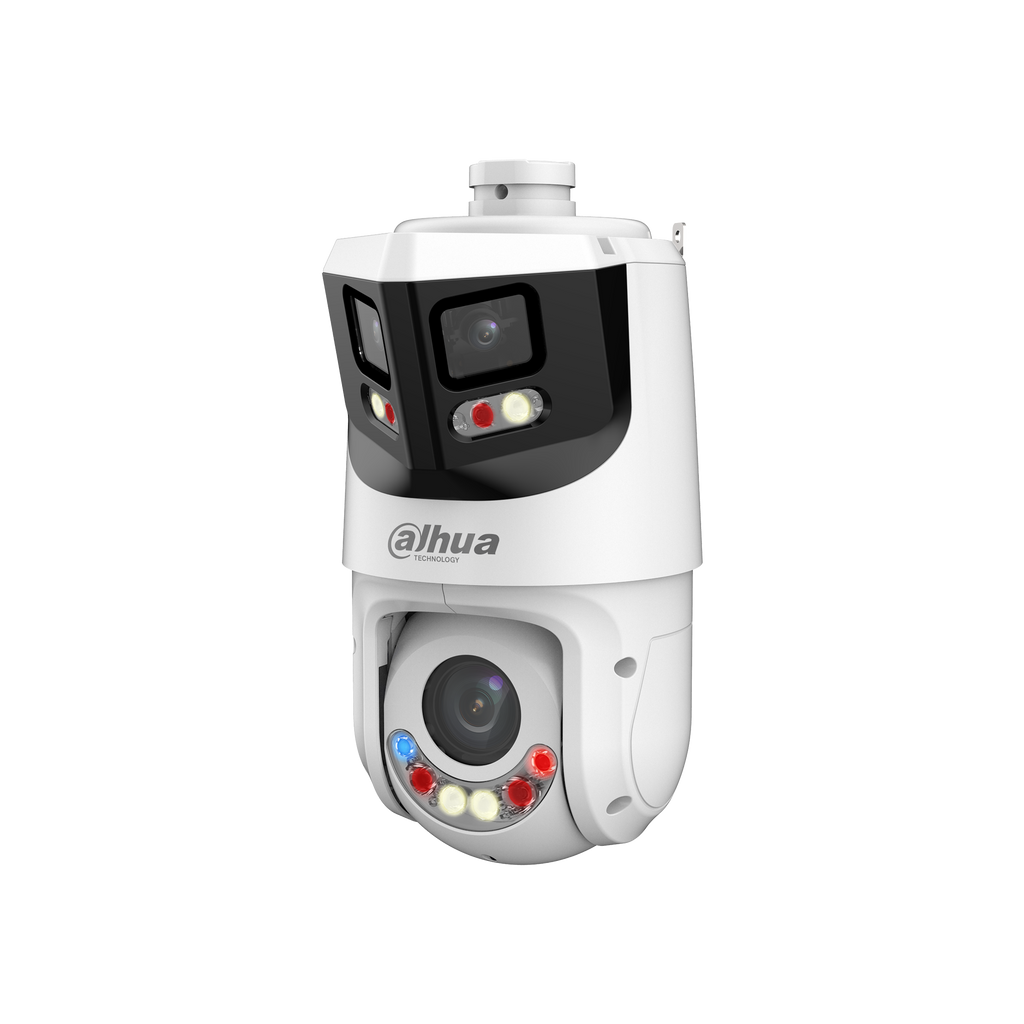 The DH-SDT4E425-8P-GB-A-PV1 is a flagship multi-sensor PTZ combining 180-degree panoramic coverage with a 25x optical zoom PTZ and TiOC active deterrence