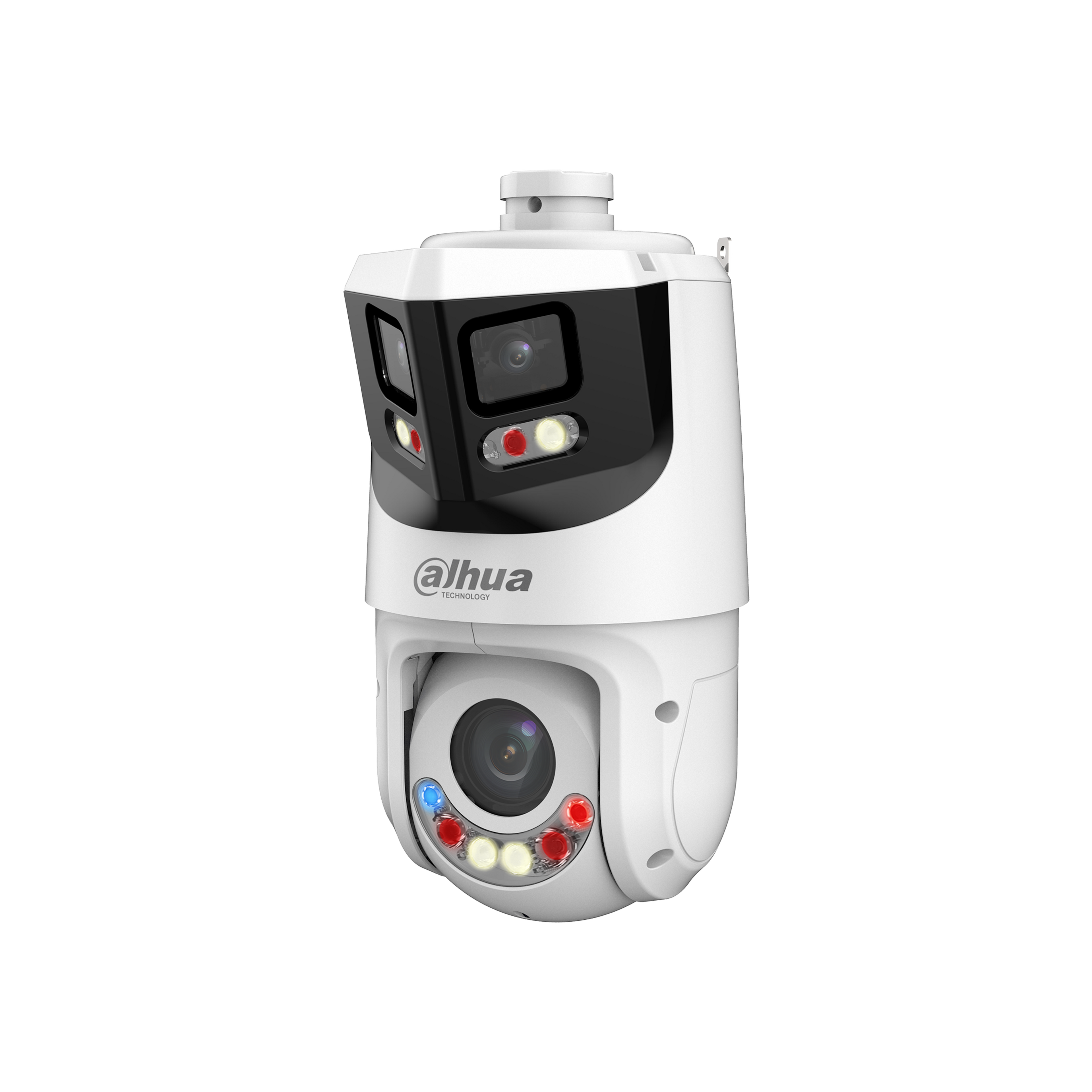 The DH-SDT4E425-8P-GB-A-PV1 is a flagship multi-sensor PTZ combining 180-degree panoramic coverage with a 25x optical zoom PTZ and TiOC active deterrence