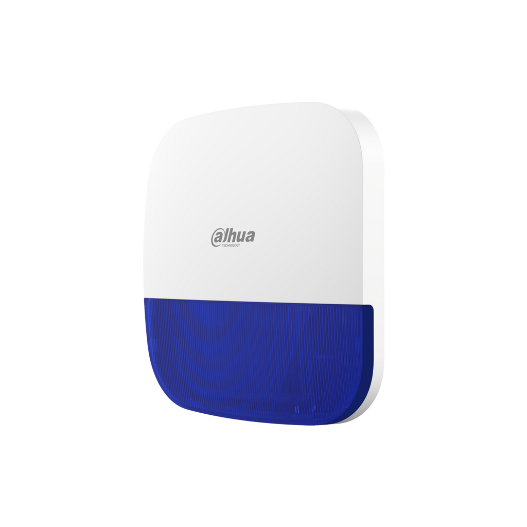The DHI-ARA13-W2 is a wireless outdoor siren with blue strobe for the Dahua Airshield system