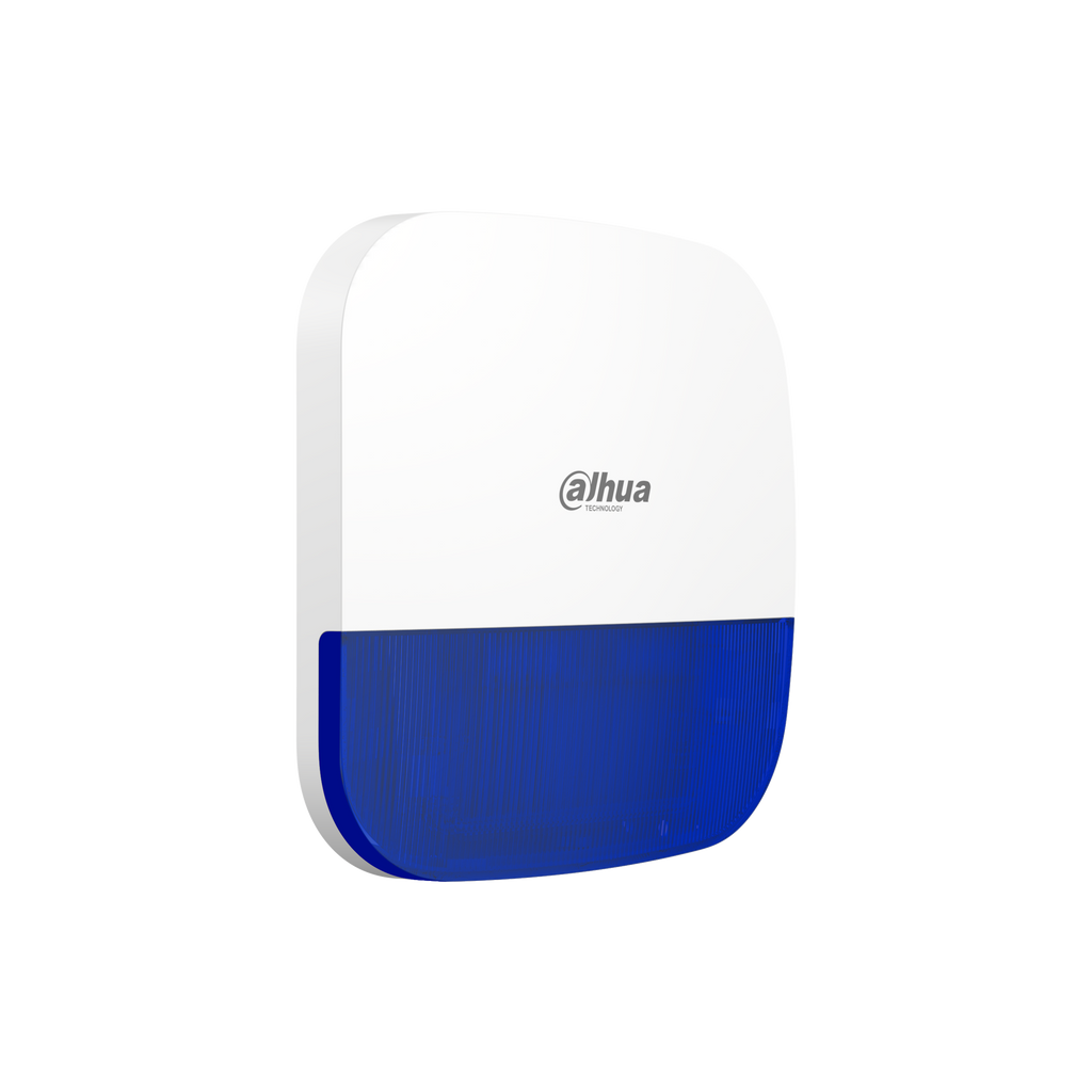 The DHI-ARA13-W2 is a wireless outdoor siren with blue strobe for the Dahua Airshield system